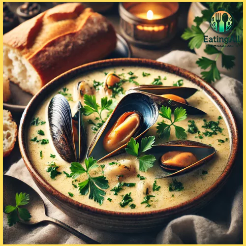 "This creamy fish and mussel soup is a delicious and comforting dish, perfect for any seafood lover. It combines fresh fish fillets and plump mussels in a rich, flavorful broth made with garlic, onions, white wine, and a touch of aromatic herbs. Finished with a generous splash of cream, the soup is silky and smooth, creating a satisfying meal. Garnished with fresh parsley and served with crusty bread, it's the ultimate cozy dish to enjoy on a chilly day."






